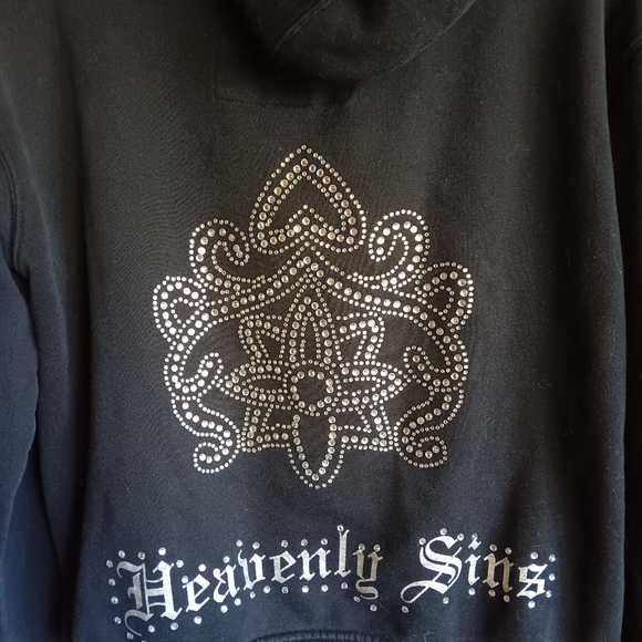 Heavenly Sins htf Vintage rhinestone Hoodie. Mising hoodie strings. L - Picture 2 of 7
